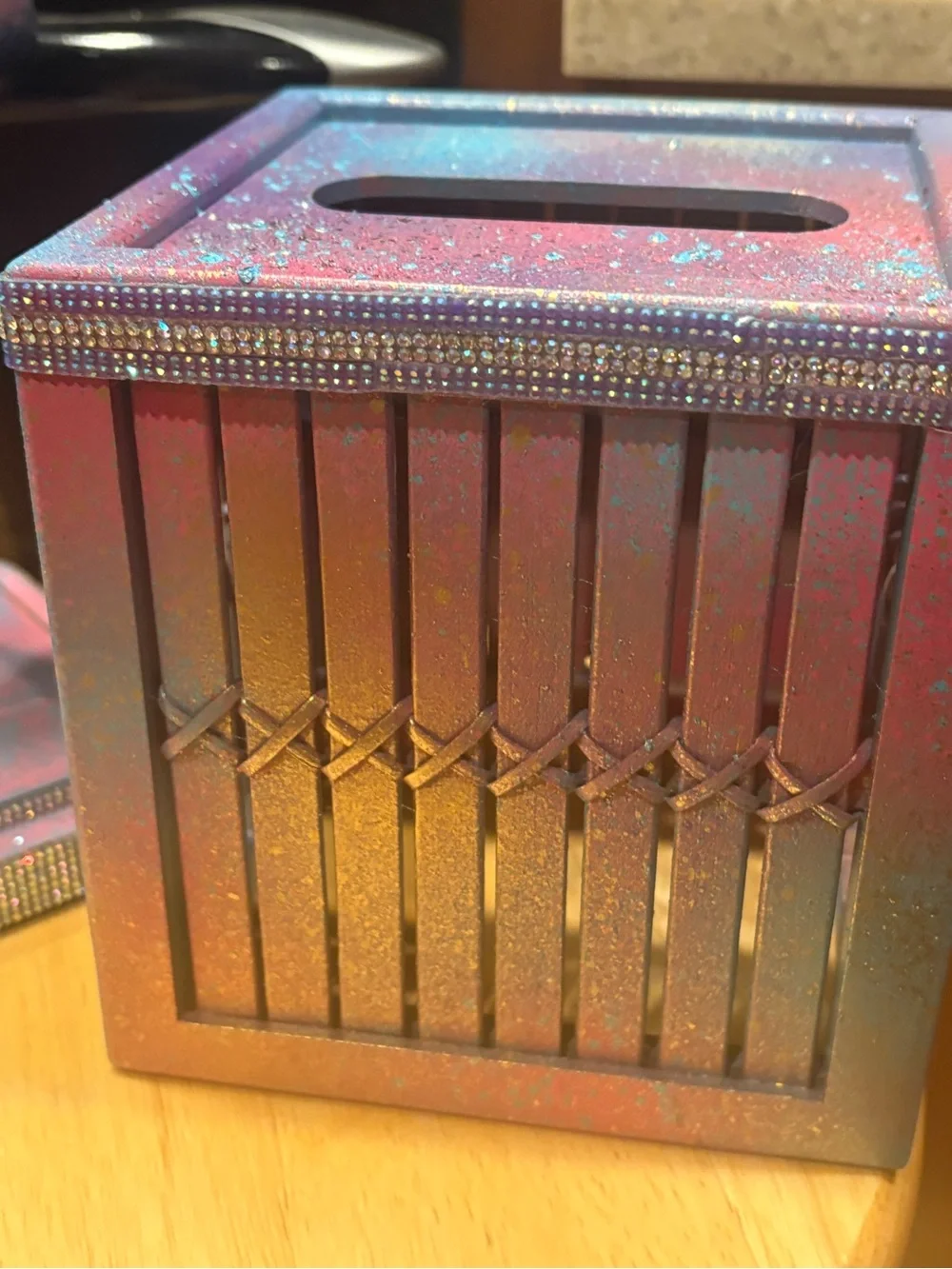 Pastel Ombre Tissue Box Cover-wood-Rhinestone trim accents-FREE GIFT to match!